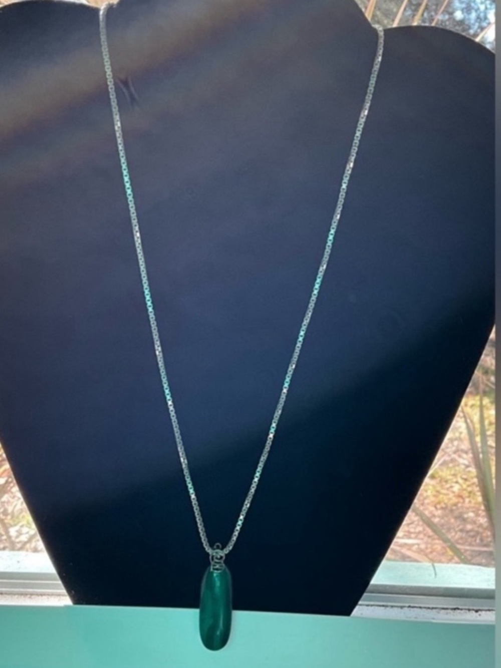 Premium Malachite Pendant 2MM Italian Sterling Silver Box Chain 20”
